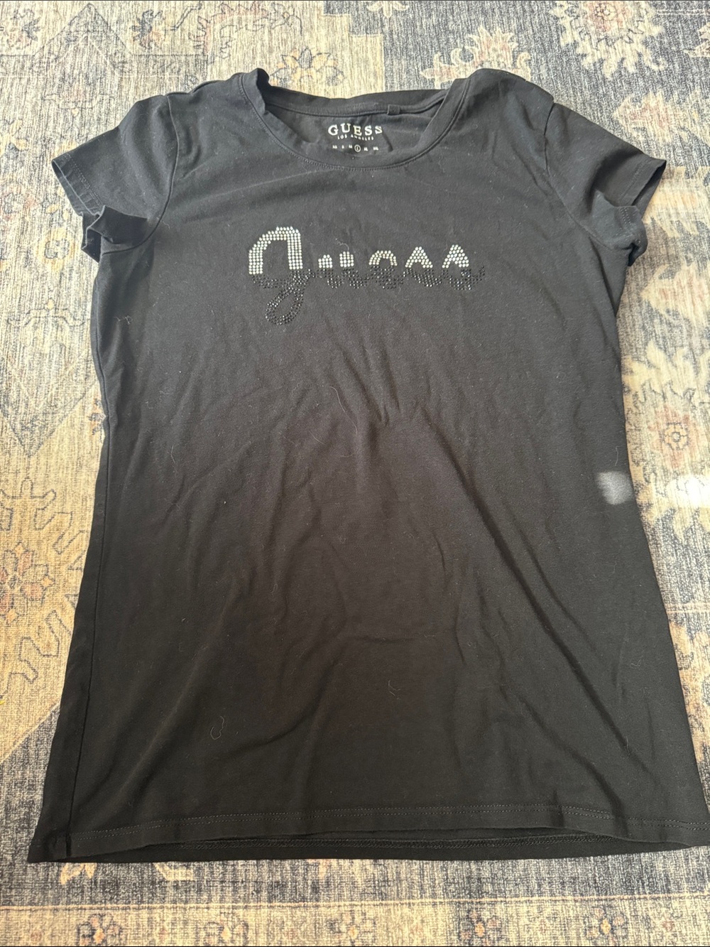 Guess Black Short Sleeve Tee with Studded Logo